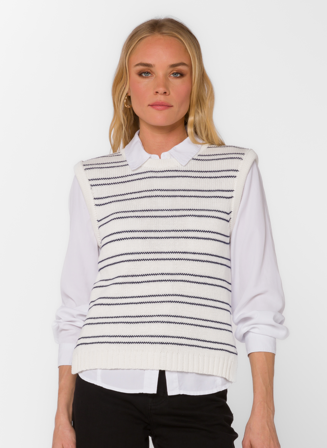 Selene Knit Vest, Navy/White