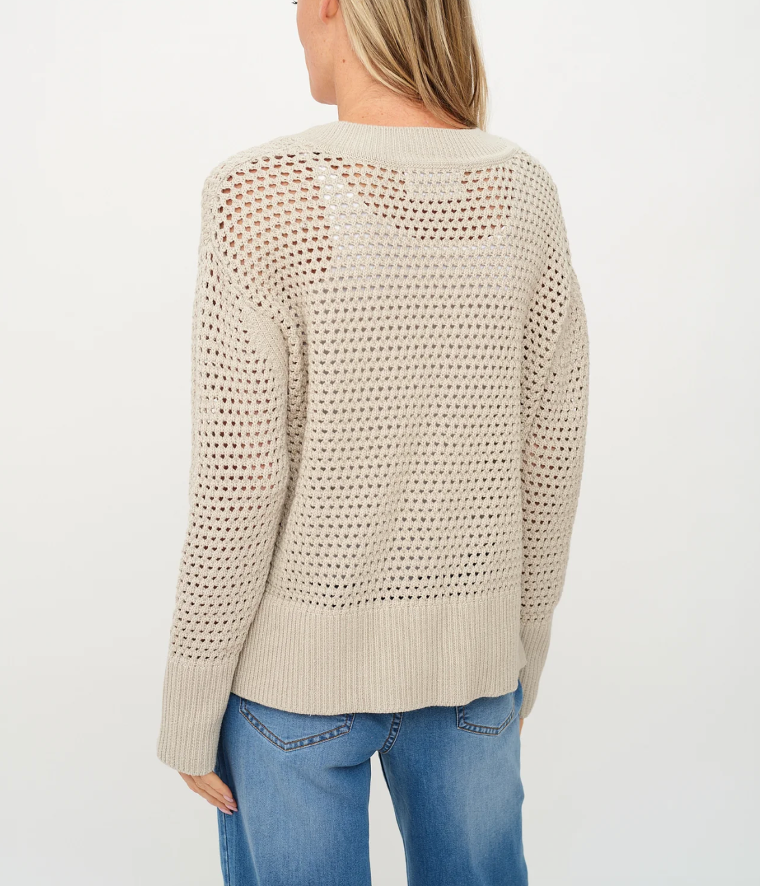 Cameron Crochet V-Neck Sweater, Bone