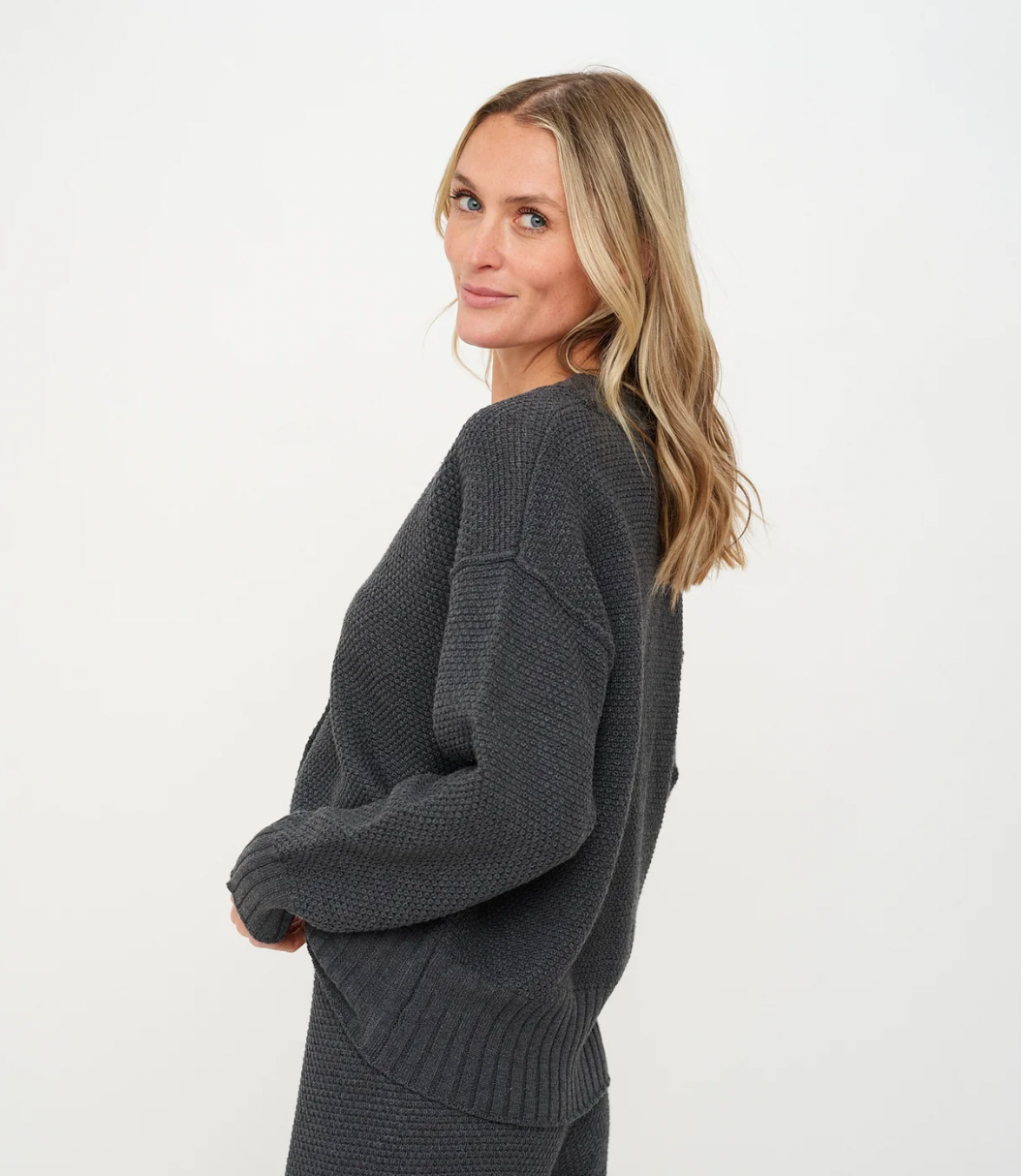 Molly Waffle Cardigan Sweater - Cement