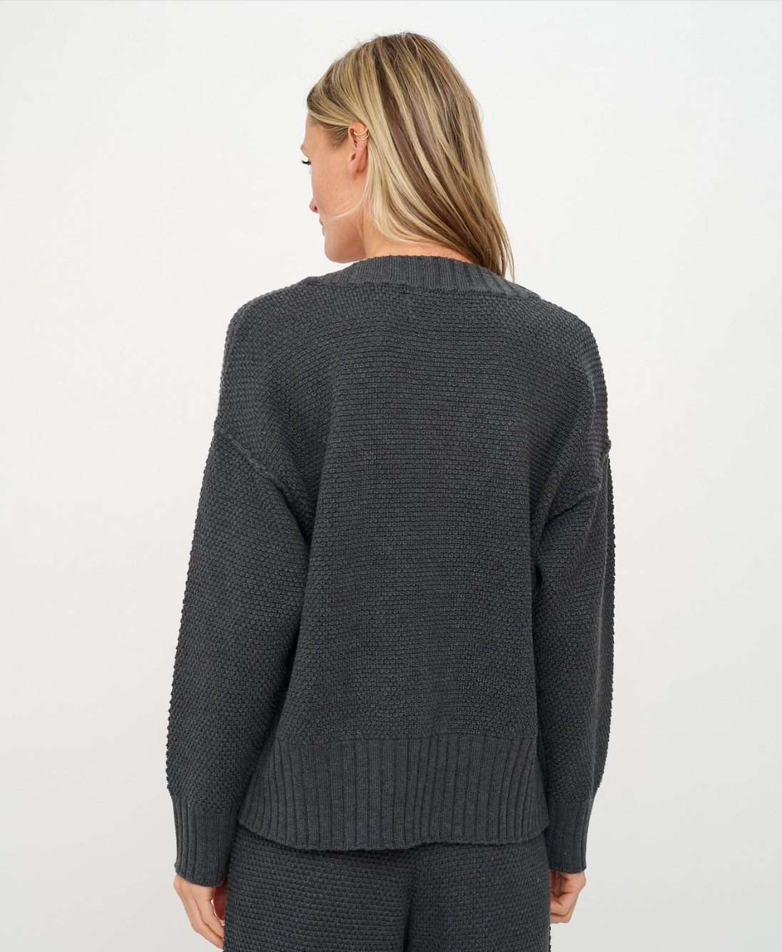 Molly Waffle Cardigan Sweater - Cement
