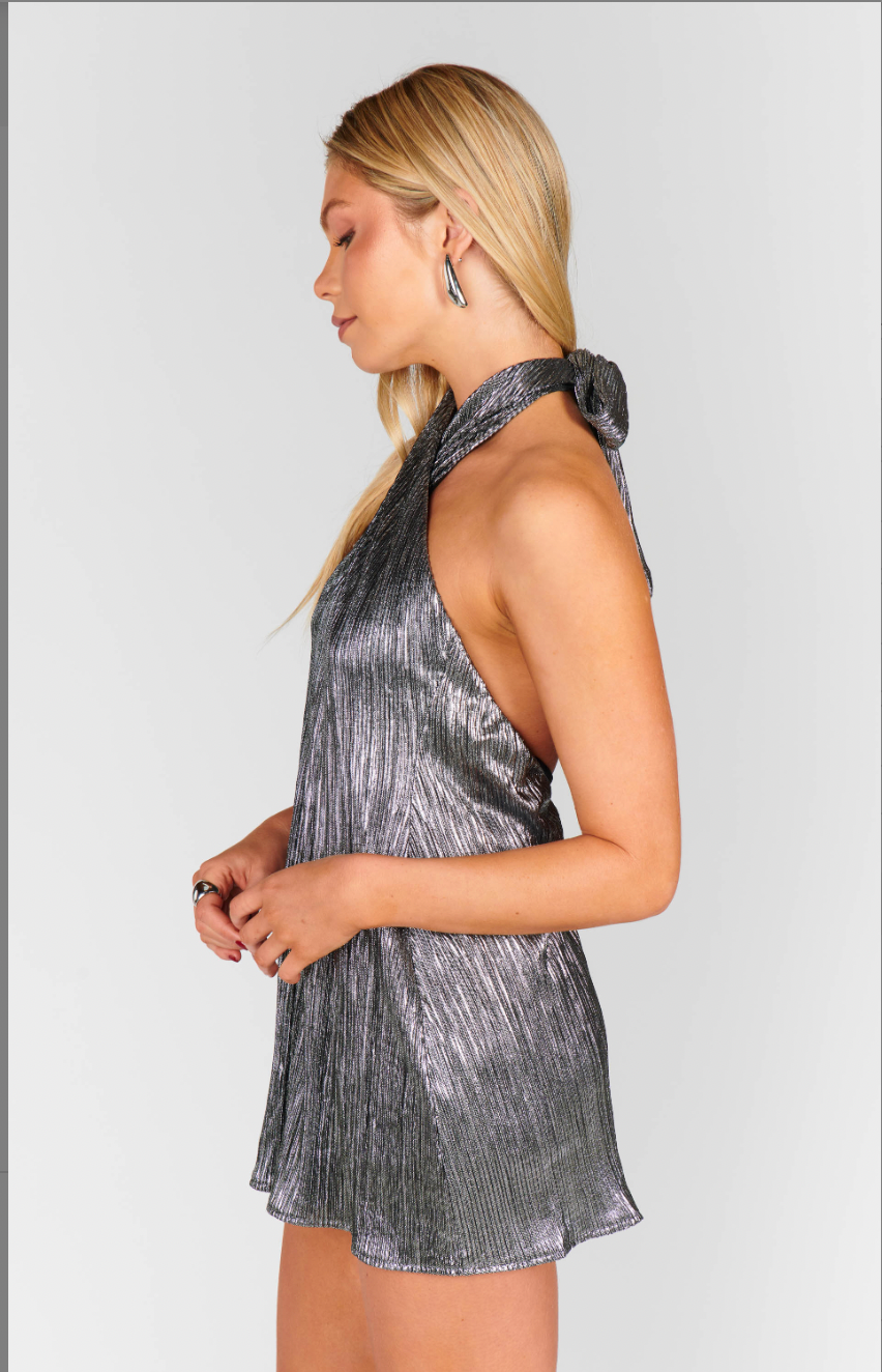 Jasmine Tie Mini Dress, Silver