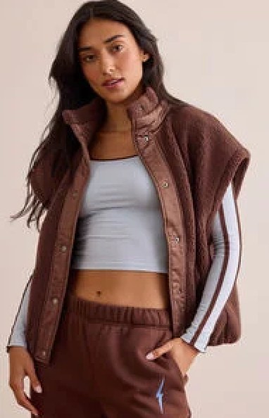 Oversized Micro Sherpa Vest Espresso