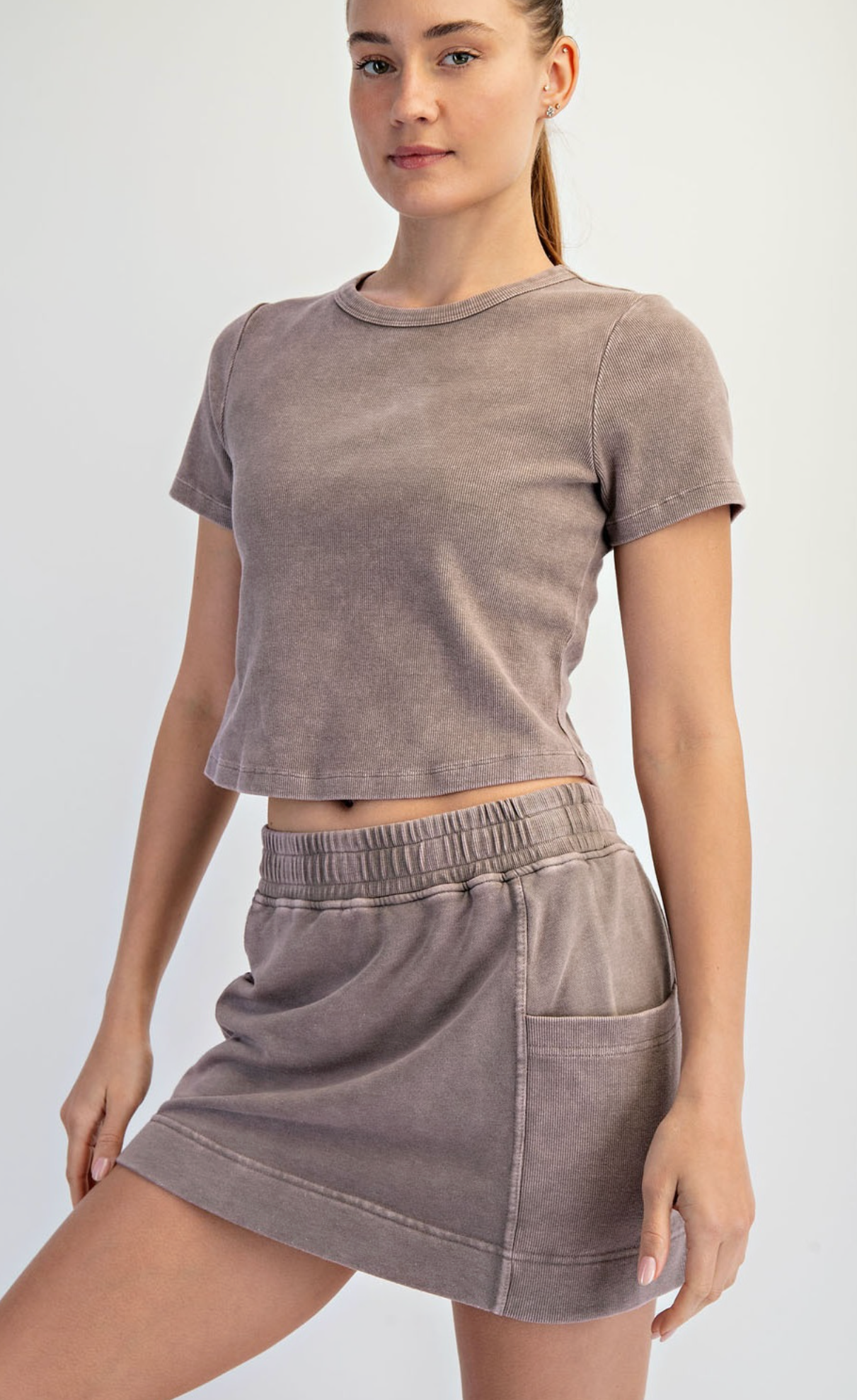 Mineral Washed Cotton Rib Cropped Tee