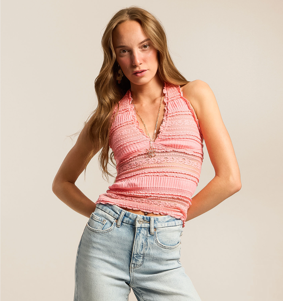 Flirty frills halter in Pink Neons