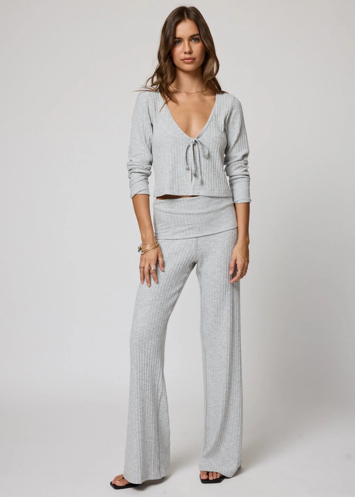 The Hygge Rib Fold Over Pants Heather