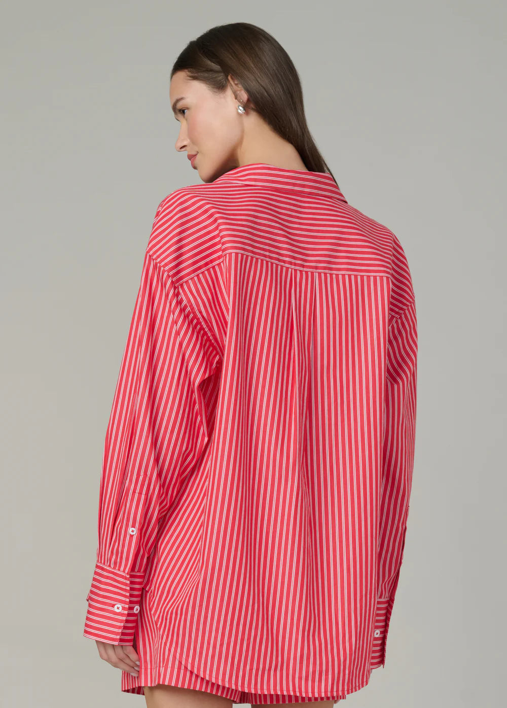 The Boyfriend Button Down - Cherry/White Stripe