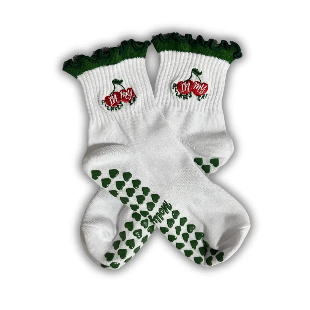 Green Ruffle Cherry In My Pilates Era, Pilates Socks