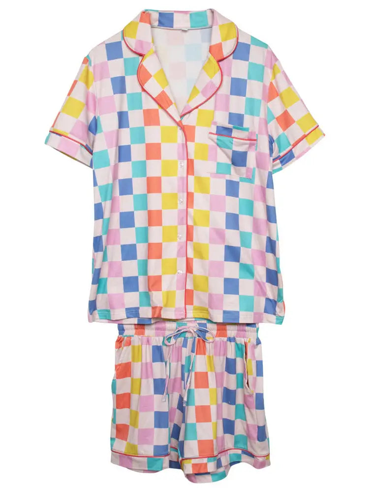 Multicolored Checkered PJ Shorts Set