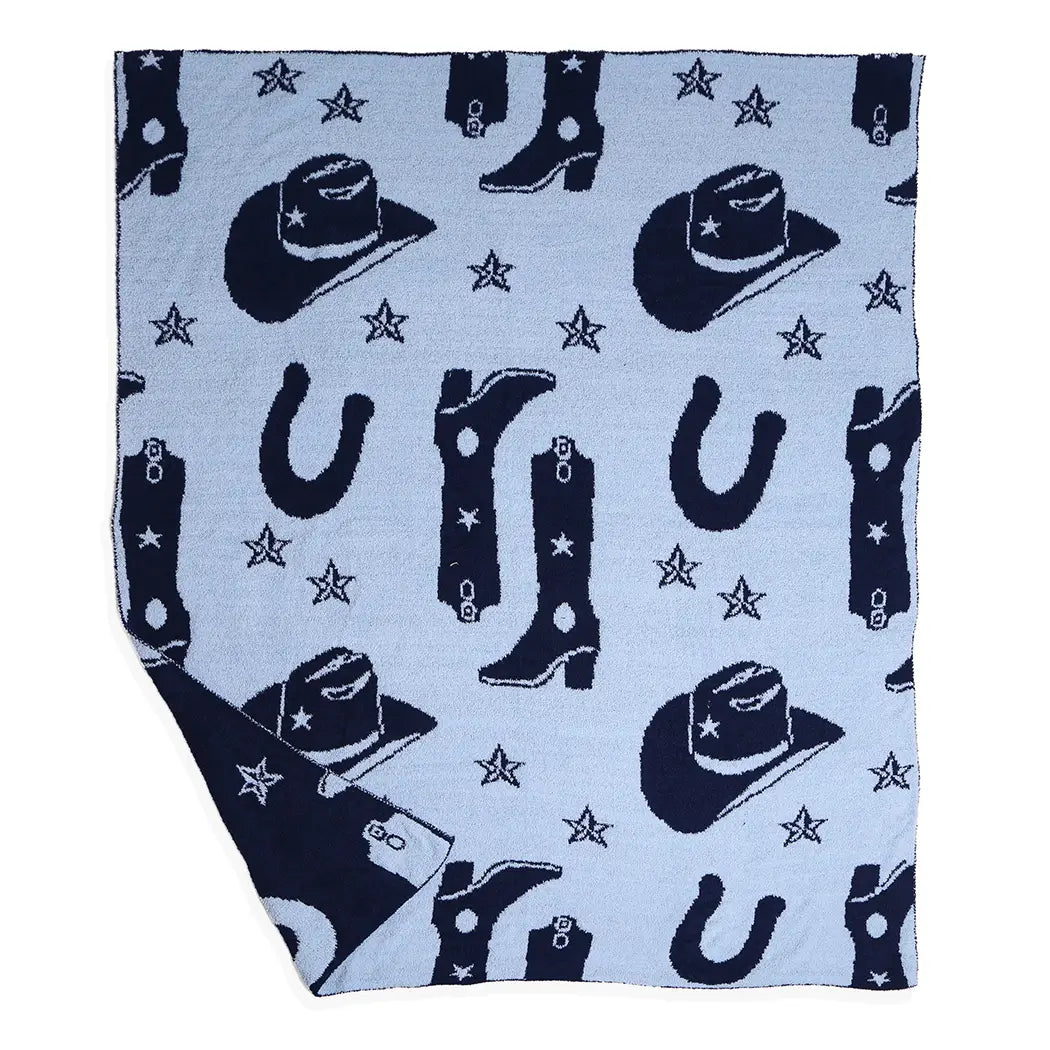 Cowboy Hats and Boots Blanket- Navy