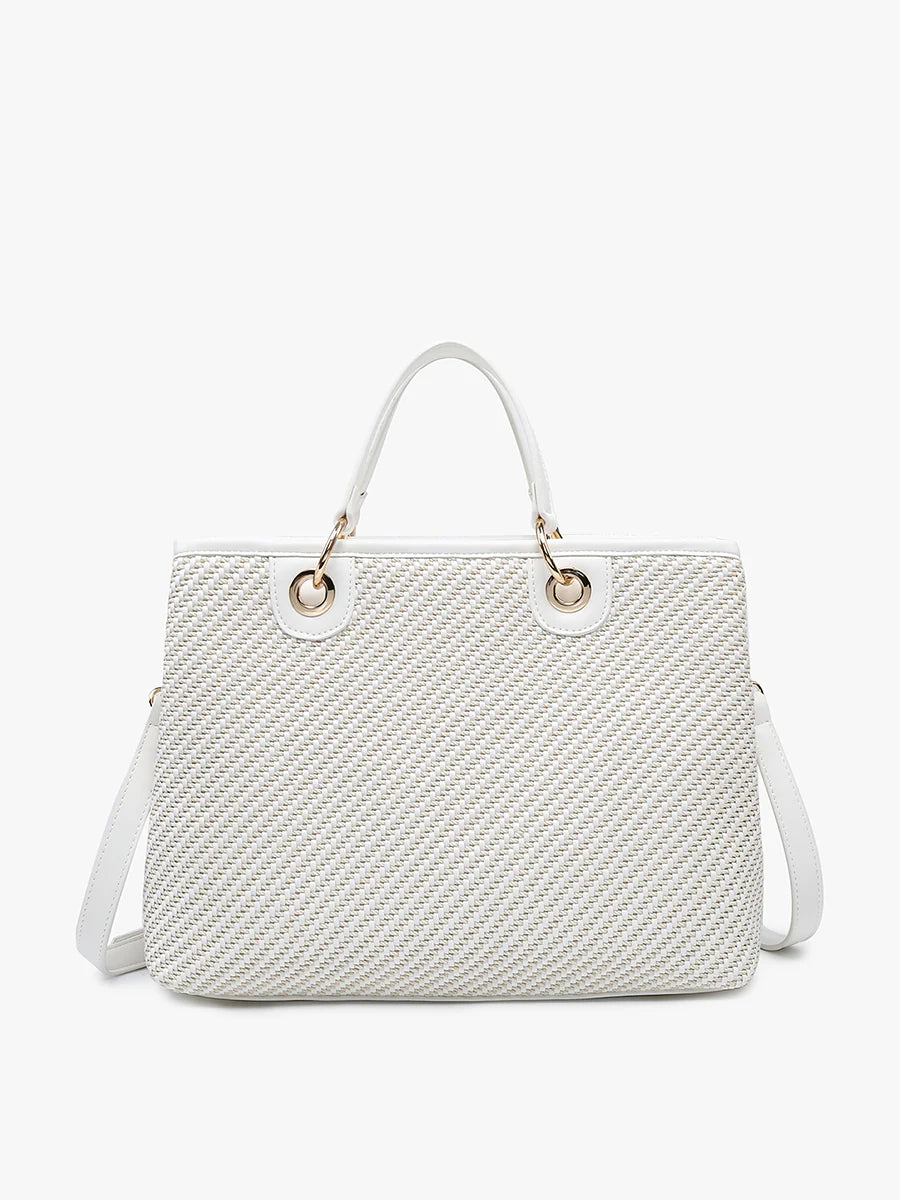 Nancy Woven Striped Tote, White