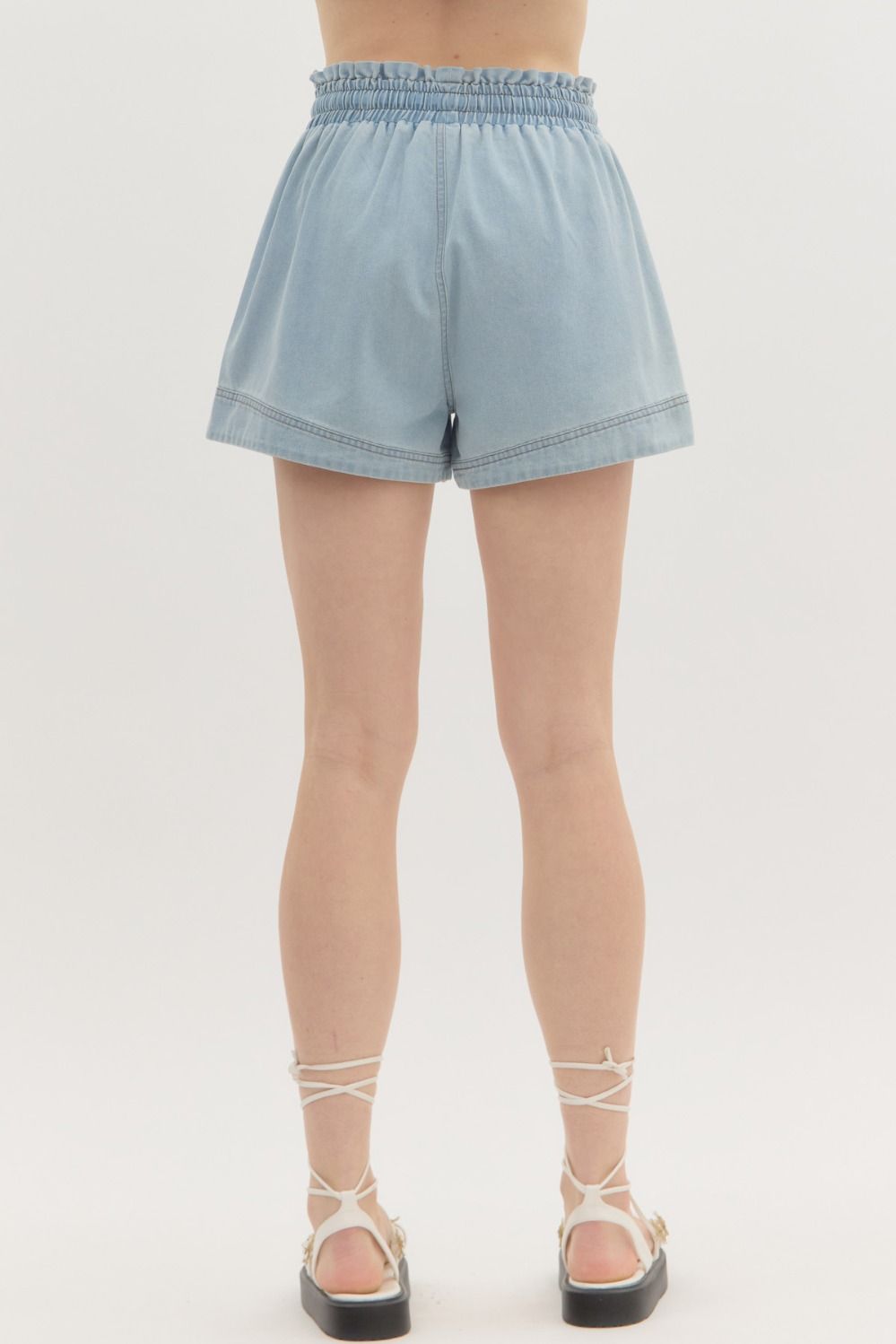 Light Denim Tie Waist Flowy Shorts