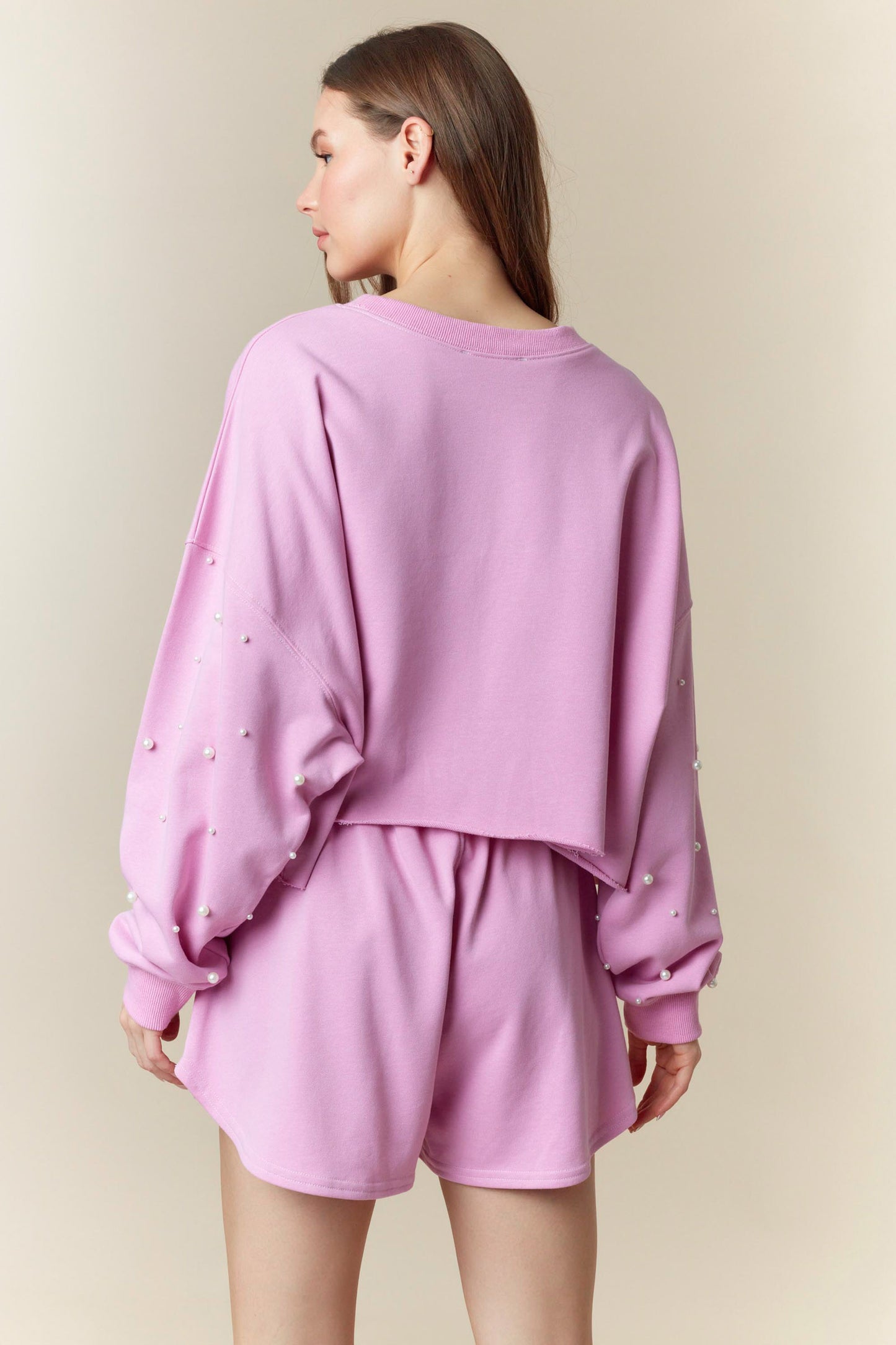 Pearl Embellished Cropped Top, Lipstick Pink