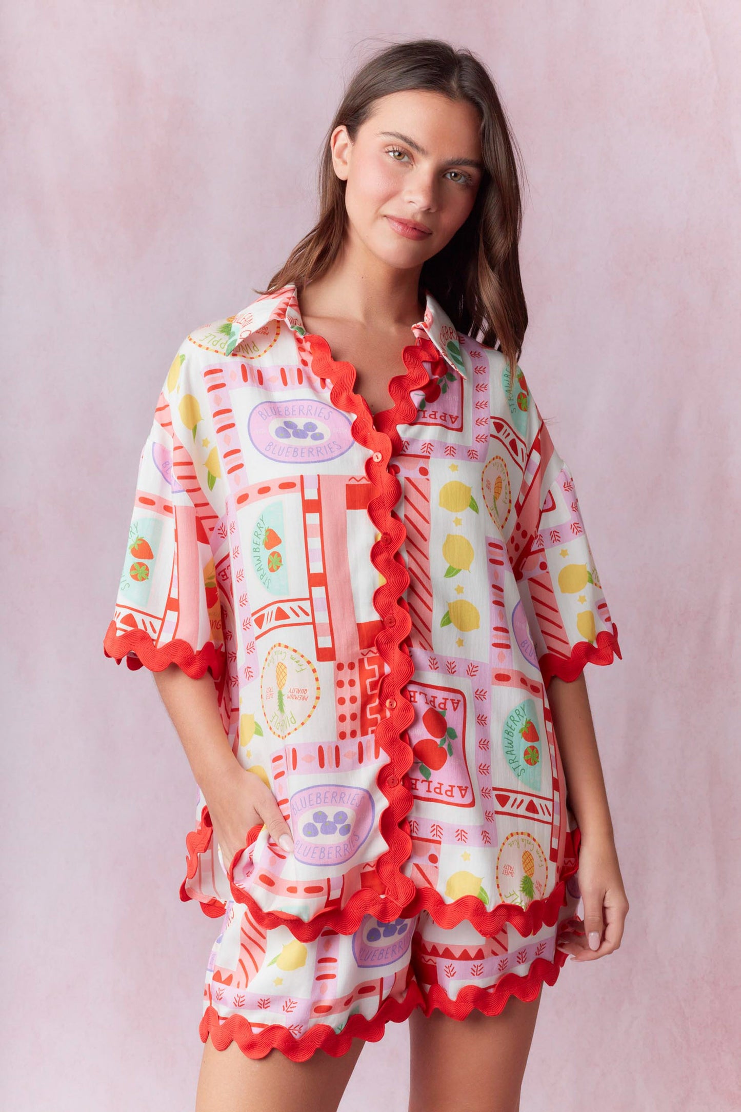 Fruits Print W/ Ric Rac Trim Set