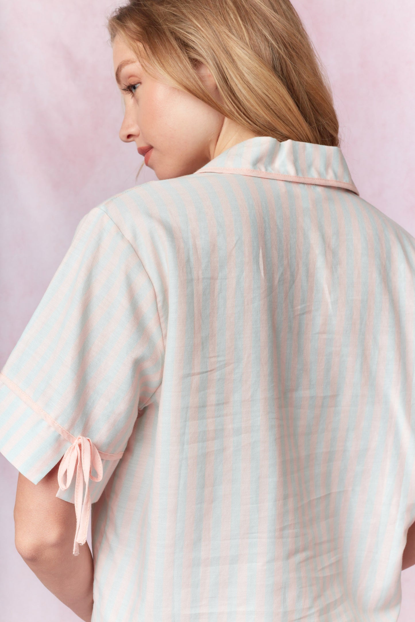 Stripe Top & Shorts Pajama Set, Pink/Blue