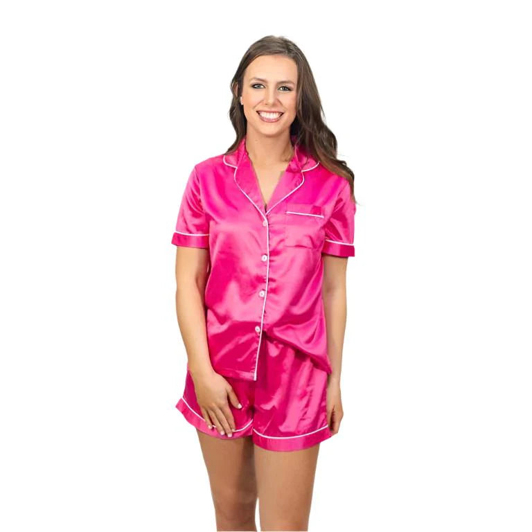 Life in Pink Silk Satin Pajama Short Set