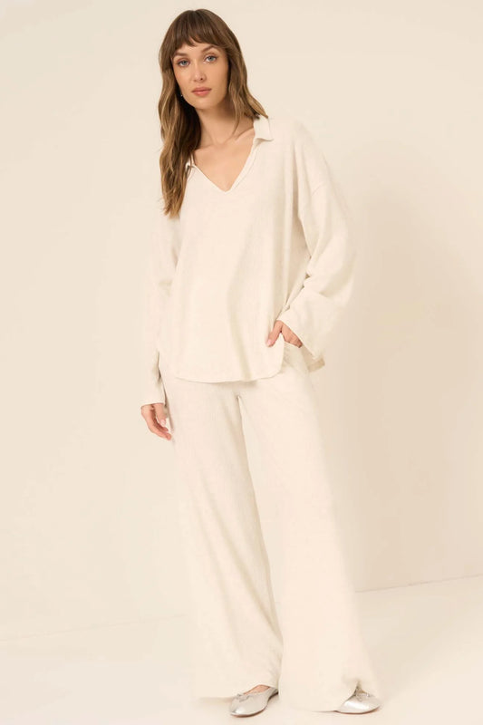 Zoey Oatmeal Brushed Ribbed Collared LS