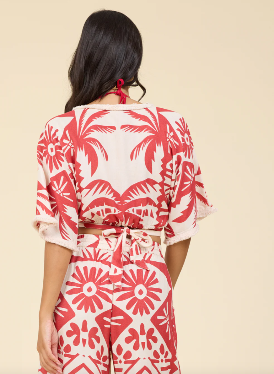 Palm Tree Tie-Front Top