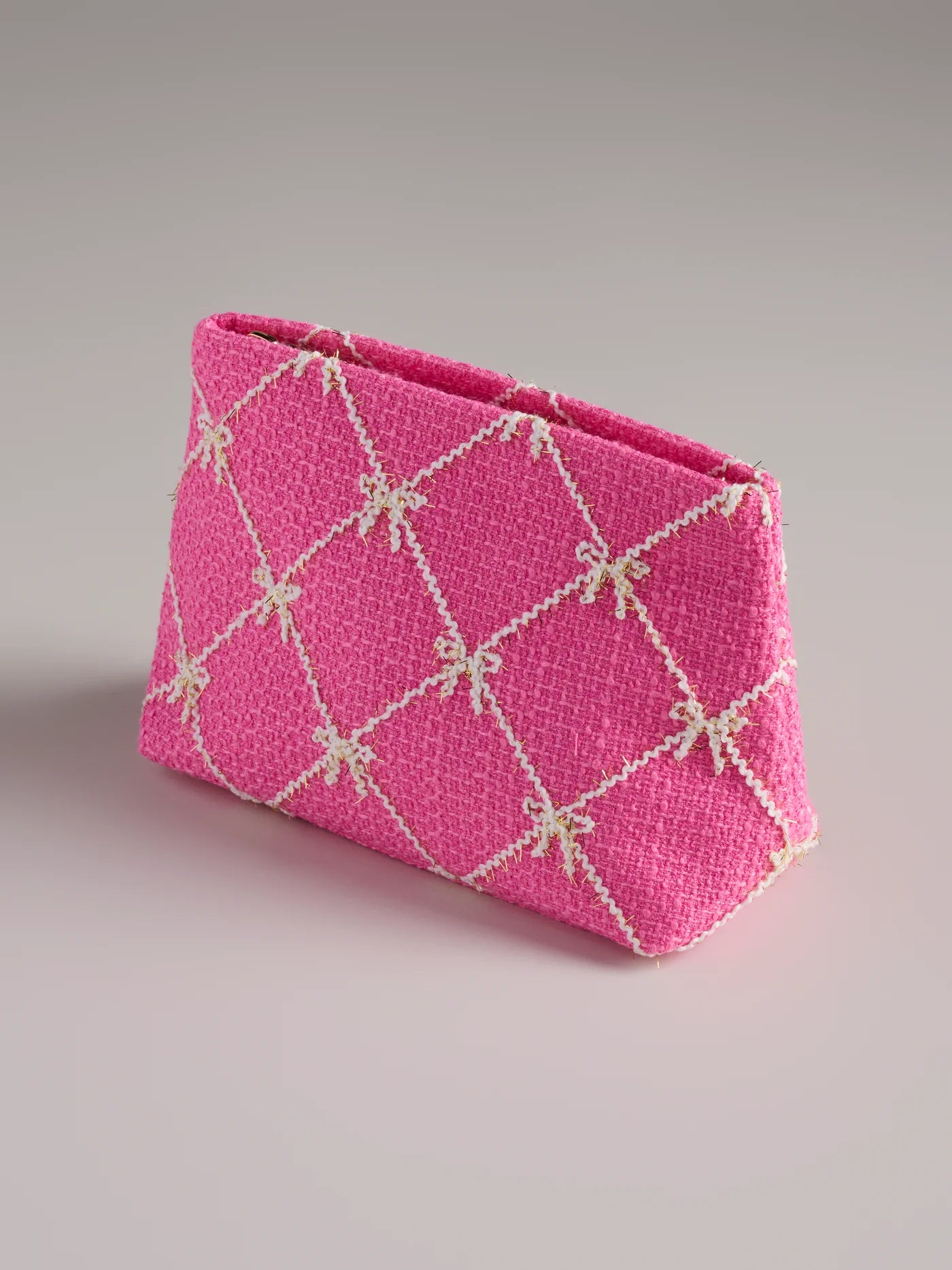 Tinsel Bow Zip Pouch, Pink