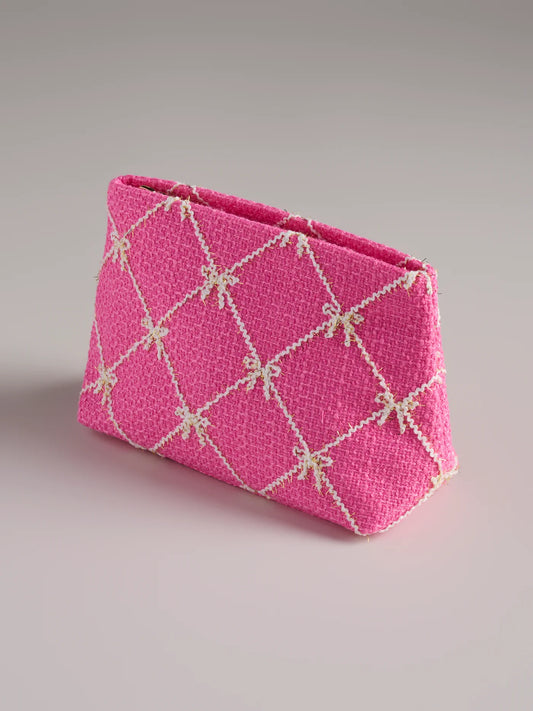 Tinsel Bow Zip Pouch, Pink