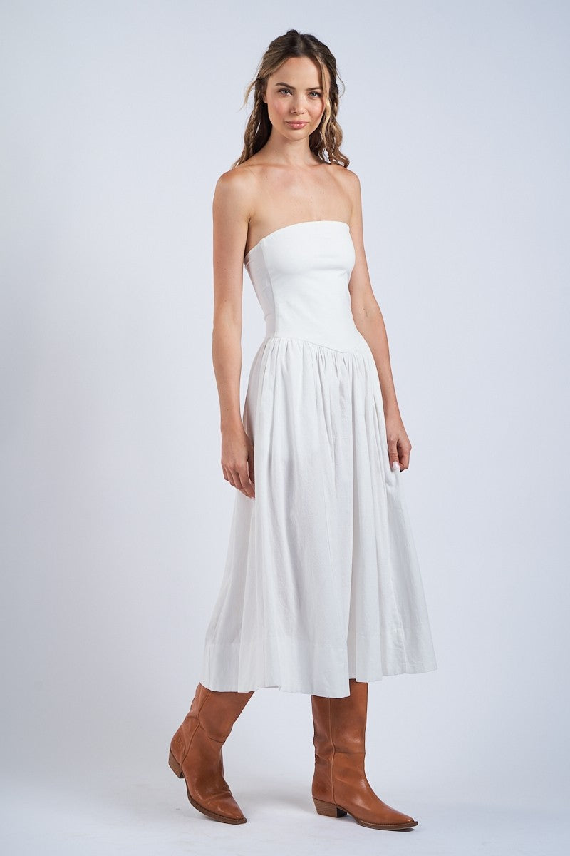 White Midi Drop Waist Dress