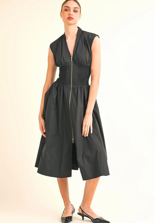 V-Neck Zip-Up Dress - Olive