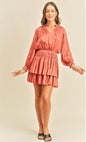 Satin Long Sleeve Layered Dress, Raspberry