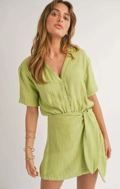 Grazie Tied Skort Romper - Lime