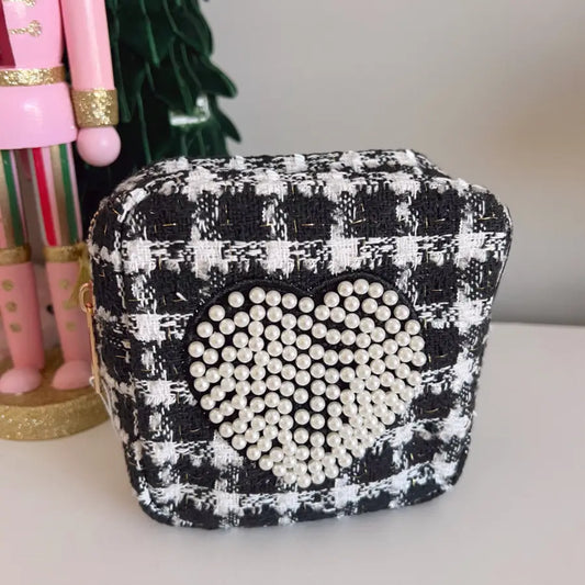 Black Plaid Heart Mini Pouch