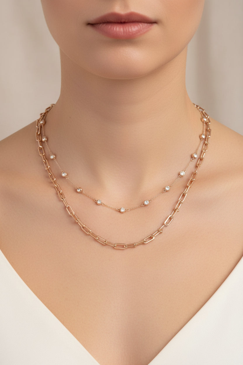 Gold Crystal Chunky Layered Chain