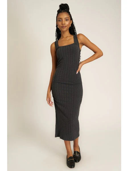 Montara Square Neck Rib Dress - black