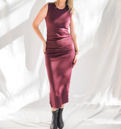 Moderne Rib Knit Dress, Crimson