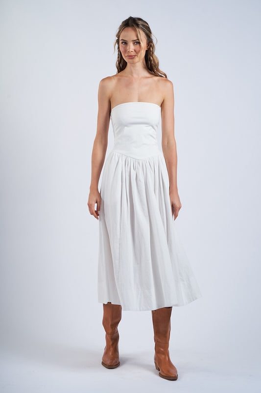 White Midi Drop Waist Dress