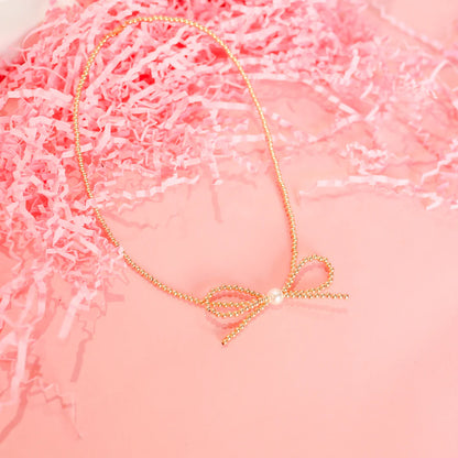 Gold Bow Necklace 16"