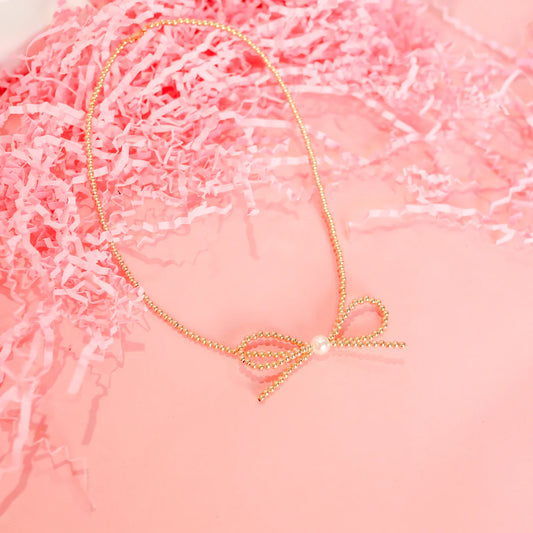 Gold Bow Necklace 16"
