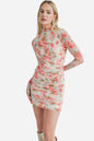 Divine Ruched Long Sleeve Mini Dress - ivory multi