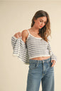 Crochet Knitted Tank Top, Blue/White