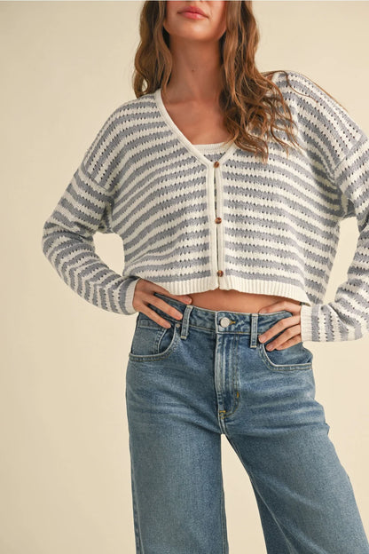 Crochet Knitted Tank Top, Blue/White