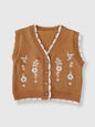 Kids Knit Sweater Vest Floral Embroidery