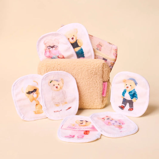 Teddy Bear 7 Day Set Makeup Eraser/ Face Wipes & Plush Bag