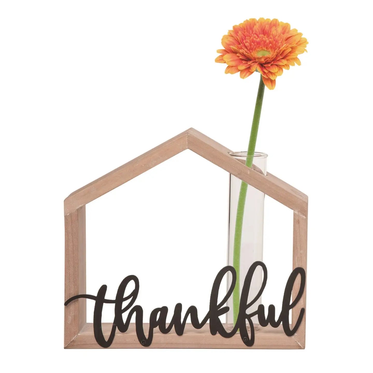 Thankful Wood House Bud Vase Decor