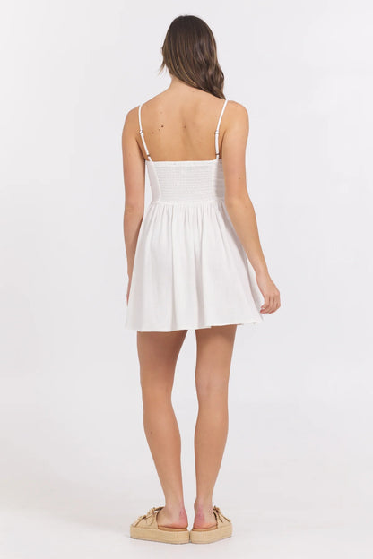 White Mini Dress/ Tan Stitch