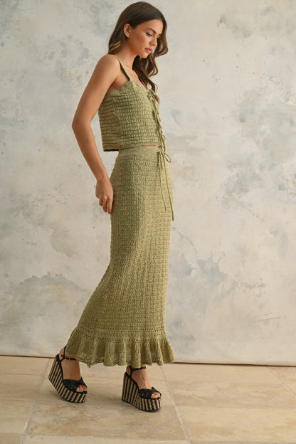 Sage Crochet Knitted Crop Top & Skirt Set