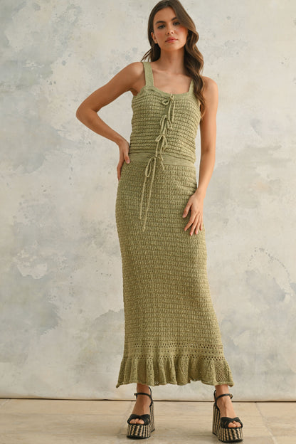 Sage Crochet Knitted Crop Top & Skirt Set