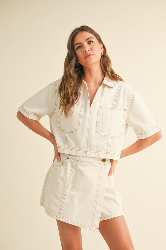 Stitch Detail Cropped Short Sleeve