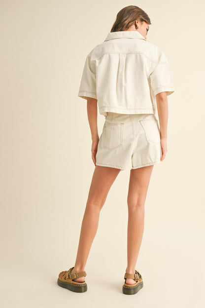 Stitch Detail Cropped Short Sleeve