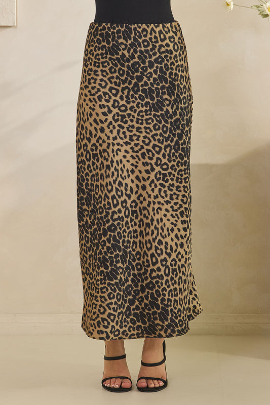 Leopard Satin Midi Skirt
