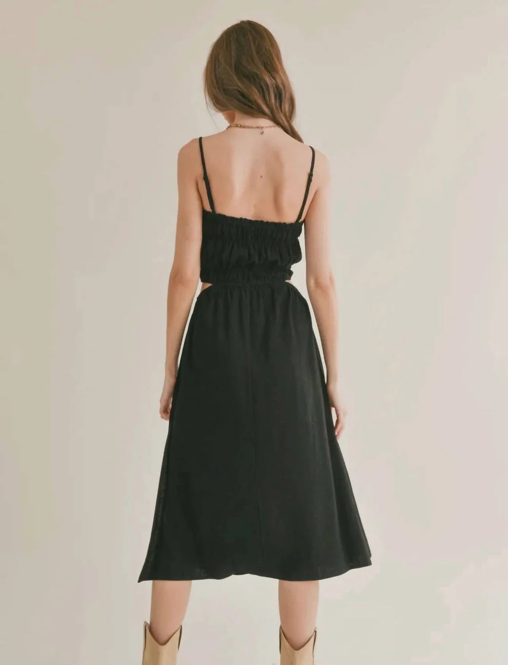 At Ease Linen Midi Dress- Black