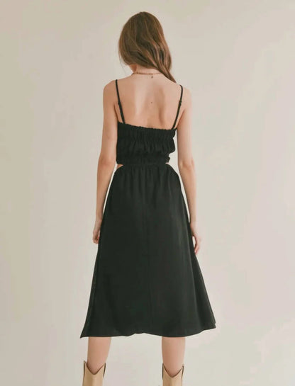 At Ease Linen Midi Dress- Black