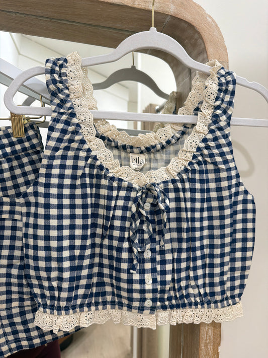 Percy Top Navy Gingham