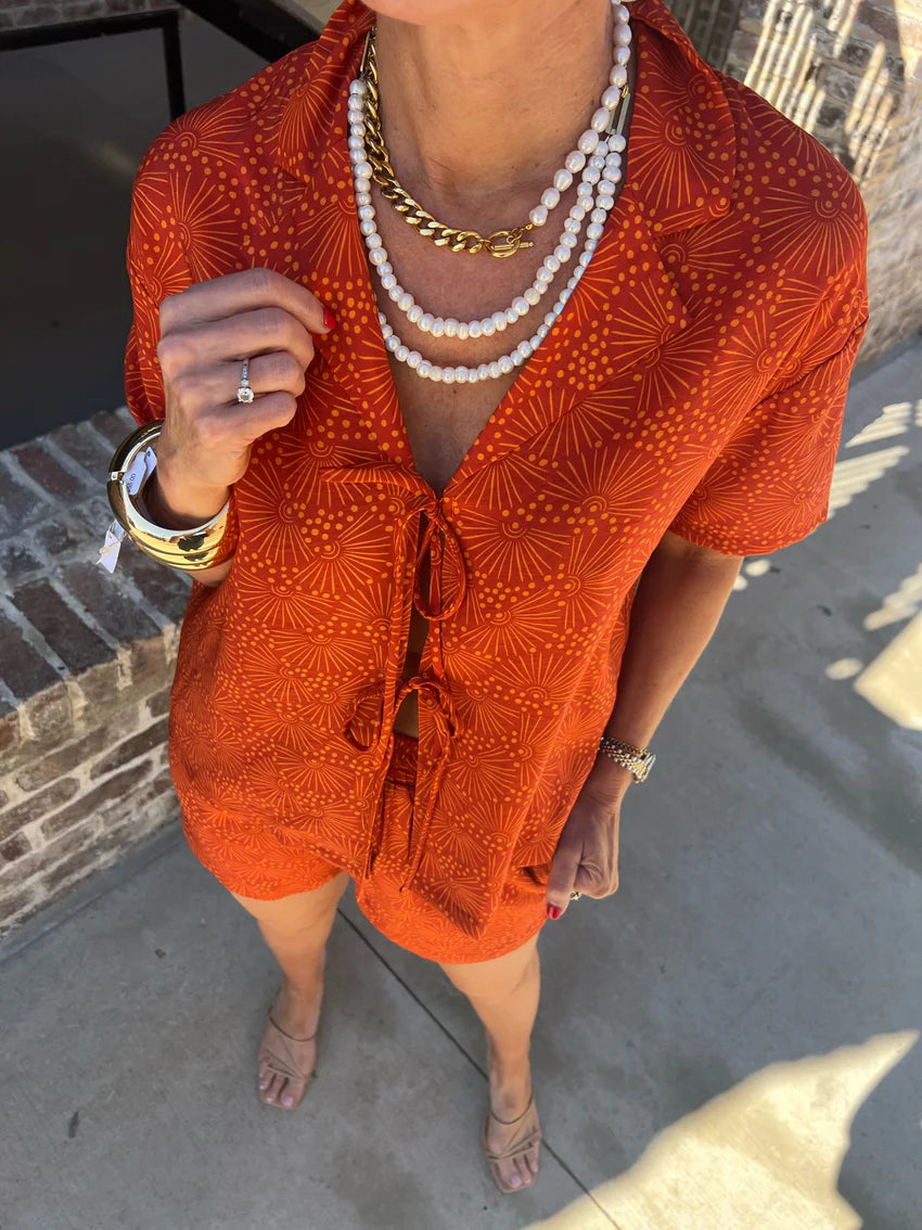 Front Tie Open back & Shorts Set Desert Clay
